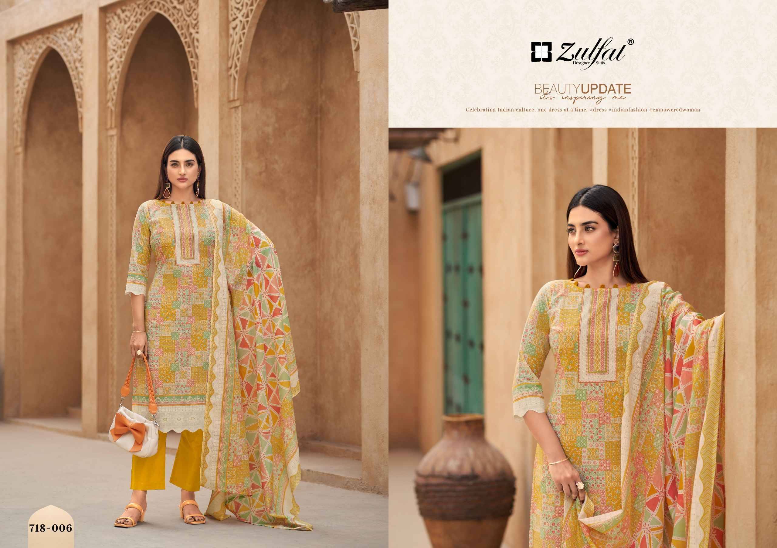 TANAIRA By Zulfat Designer Suits 718 Series Beautiful Stylish Festive Suits Fancy Colorful Casual Wear & Ethnic Wear & Ready To Wear Heavy Cotton Print Dresses At Wholesale Price